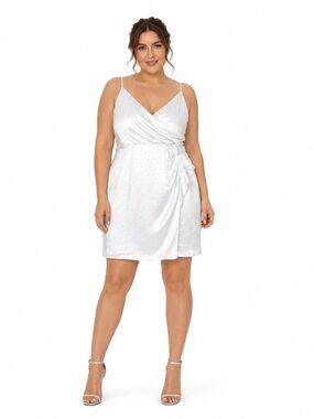 Ivy Blu Women's Petite Dress 12P White Faux Wrap Satin Rhinestone Cocktail Party